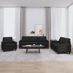 Set Di Divani 3 Pz Con Cuscini Nero İn Similpelle /
