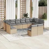 Set Divani da Giardino 12 pz con Cuscini Beige in Polyrattan 3218369