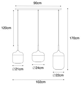 Lampada a sospensione di design nera con vetro oro e fumé 3 luci - Kyan
