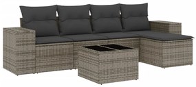 Set divano da giardino 6 pz con cuscini grigio in polyrattan