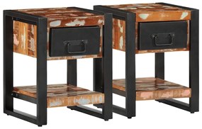 Comodini 2 Pz Multicolore İn Legno Massello Di Mango Grezzo /