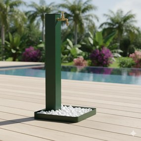 Fontana da Giardino Design a Colonna Quadrata Rubinetto in Ottone e Base con Ciottoli Verde...