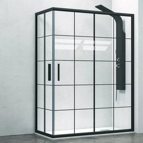 Box doccia nero 100x70 con vetro a quadrati neri NICO-B1000 - KAMALU