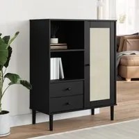 Credenza SENJA Aspetto Rattan Nero 90x40x112 cm Massello Pinocod mxl 132083