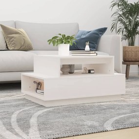 Tavolino Da Salotto Bianco 80x55x40,5 Cm Legno Massello Di Pino /