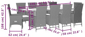 Set da pranzo da giardino 11 pz con cuscini beige in polyrattan