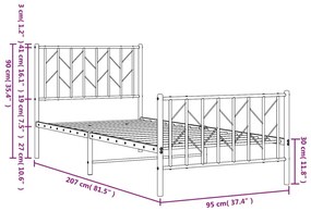 Giroletto con Testiera e Pediera Metallo Nero 90x200 cm