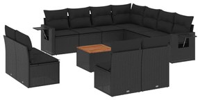 Set divani da giardino 12 pz con cuscini nero in polyrattan