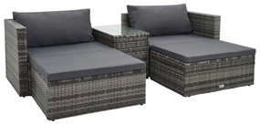 Set Divani da Giardino 5 pz con Cuscini in Polyrattan Grigio