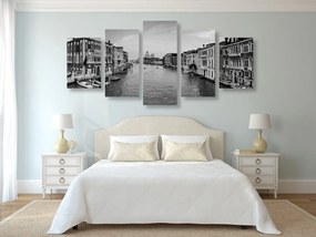 Quadri 5 pezzi – Canale famoso a Venezia in bianco e nero