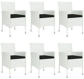 Set da Pranzo da Giardino 7 pz con Cuscini in Polyrattan Bianco