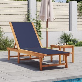 Lettino Prendisole Blu İn Legno Massello Di Acacia E Textilene /