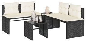 Set divani da giardino 4 pz con cuscini nero in polyrattan