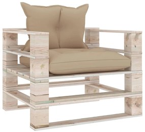 Poltrona da giardino pallet con cuscini beige in legno di pino