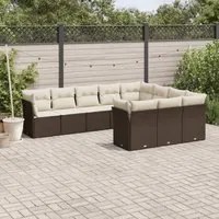 Set Divani da Giardino 10pz con Cuscini in Polyrattan Marrone 3218223