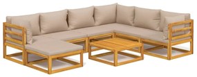 Set salotto da giardino 8pz con cuscini tortora legno massello