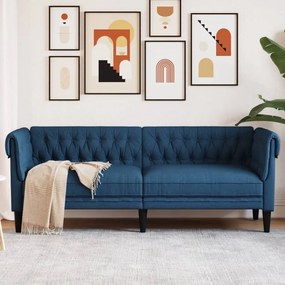 Divano Chesterfield A 3 Posti Blu İn Tessuto /