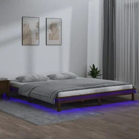 Giroletto Con Led Senza Materasso Ambra 160x200 Legno Massello /