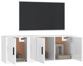 Set di mobili porta tv 2 pz bianco lucido in legno multistrato