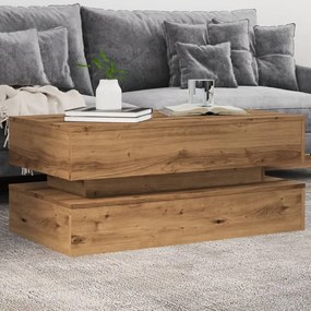 Tavolino da salotto con luci led rovere artigianale 90x50x40 cm