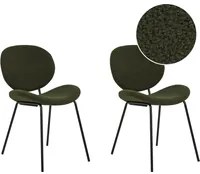 Set di 2 sedie da pranzo Verde Scuro con gambe senza braccioli Boucl PU Gambe in ferro nero Design contemporaneo e retr Sedute per la sala da pranzo