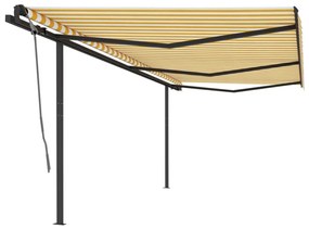 Tenda da Sole Retrattile Manuale con Pali 6x3 m Gialla Bianca