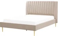 Letto imbottito velluto beige sabbia e oro rete a doghe testiera alta 160 x 200 cm testata alta design retr