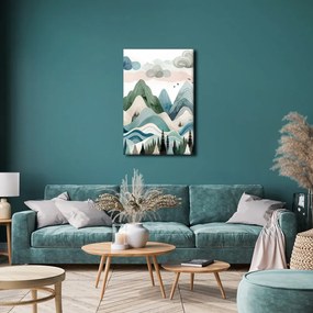 Quadro su tela – Montagne pastello e foresta scura