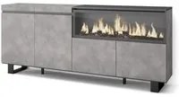 Credenza, Mobile, Cucina, 210, 4 Porte, Camino elettrico XXL, Design industriale, Cemento RF3236