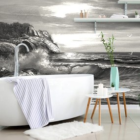 Carta da parati – Mattina sul mare in bianco e nero