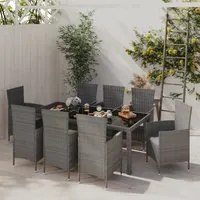 Set da Pranzo da Esterno 9 pz con Cuscini in Polyrattan Grigio 3094884