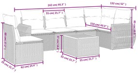 Set Divani da Giardino 7 pz con Cuscini Grigio in Polyrattan