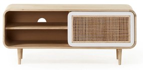 Kave Home - Mobile TV Georg 1 anta in legno massello di mango e canna da bambú da 120 x 50 cm