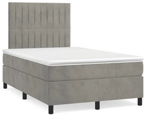 Letto a molle materasso e led grigio chiaro 120x190 cm velluto