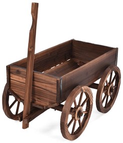 Costway Vaso da fiori in legno con 4 ruote, Fioriera a forma di carro con maniglia e foro di drenaggio