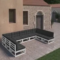 Set Divani da Giardino 9 pz con Cuscini Massello di Pino Bianco cod mxl 42561