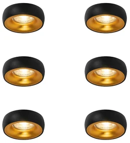 Set di 6 faretti da incasso di design neri con interno dorato - Mooning
