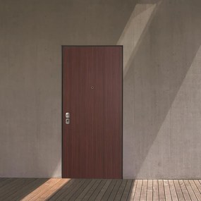 Porta blindata YALE Iron L 80 x H 210 cm in melaminico mogano/bianco, apertura spingere a destra, falso telaio incluso