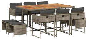 Set da pranzo da giardino 11pz con cuscini in polyrattan grigio
