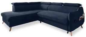 Divano letto angolare in velluto blu scuro (angolo sinistro) Sweet Harmony - Miuform