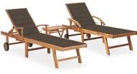 Lettini Prendisole 2 pz con Tavolo e Cuscino Massello di Teak 3073179