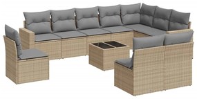 Set divani da giardino 11 pz con cuscini beige in polyrattan