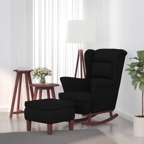 Poltrona A Dondolo Gambe İn Legno E Poggiapiedi Nero İn Velluto /