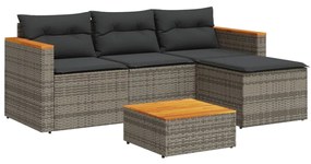 Set divano giardino 5 pz con cuscini grigio polyrattan acacia