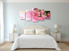 Quadri 5 pezzi – Bouquet romantico di rose rosa