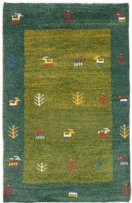 Gabbeh Tappeto persiano 90x60 Verde (Iran) Annodato A Mano