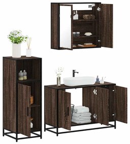 Set Mobili Da Bagno 3 Pz Rovere Marrone İn Legno Multistrato /