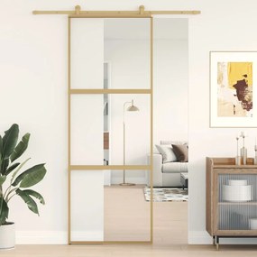 Porta Scorrevole Dorata 76x205 Vetro Trasparente Esg Alluminio /