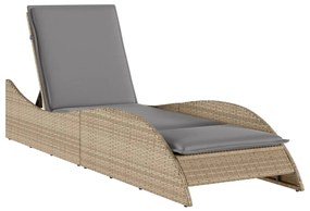 Lettino prendisole con cuscino beige 60x205x73 cm in polyrattan