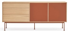 Cassettiera rosso mattone impiallacciata in rovere, larghezza 180 cm Yoko - Teulat